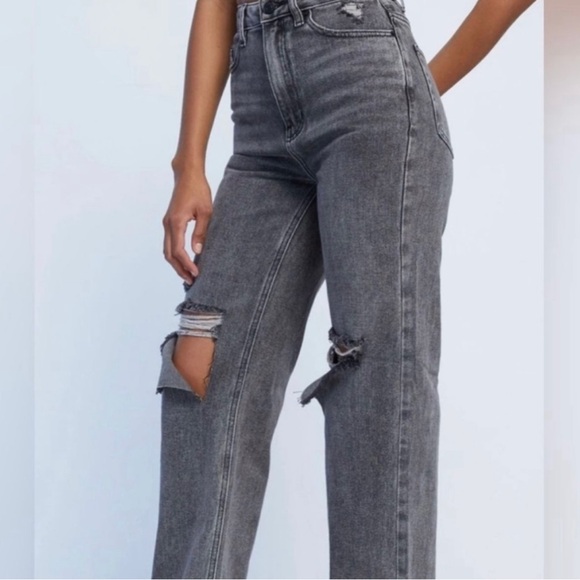 PacSun 90s Boyfriend Black Distressed Denim Straight Leg Jean Pants Size 28 - Picture 3 of 13